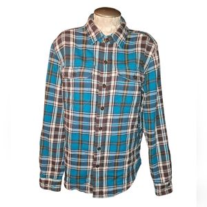 American Eagle Turquoise & Black Plaid Heavy Flannel Shirt Size Large
